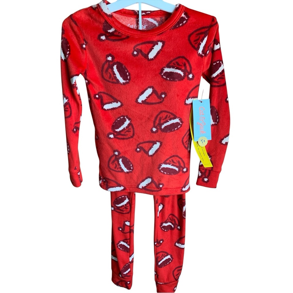 Cat & Jack Santa Hats Christmas Snug Fit Long Sleeve Pajama Set 4 New
